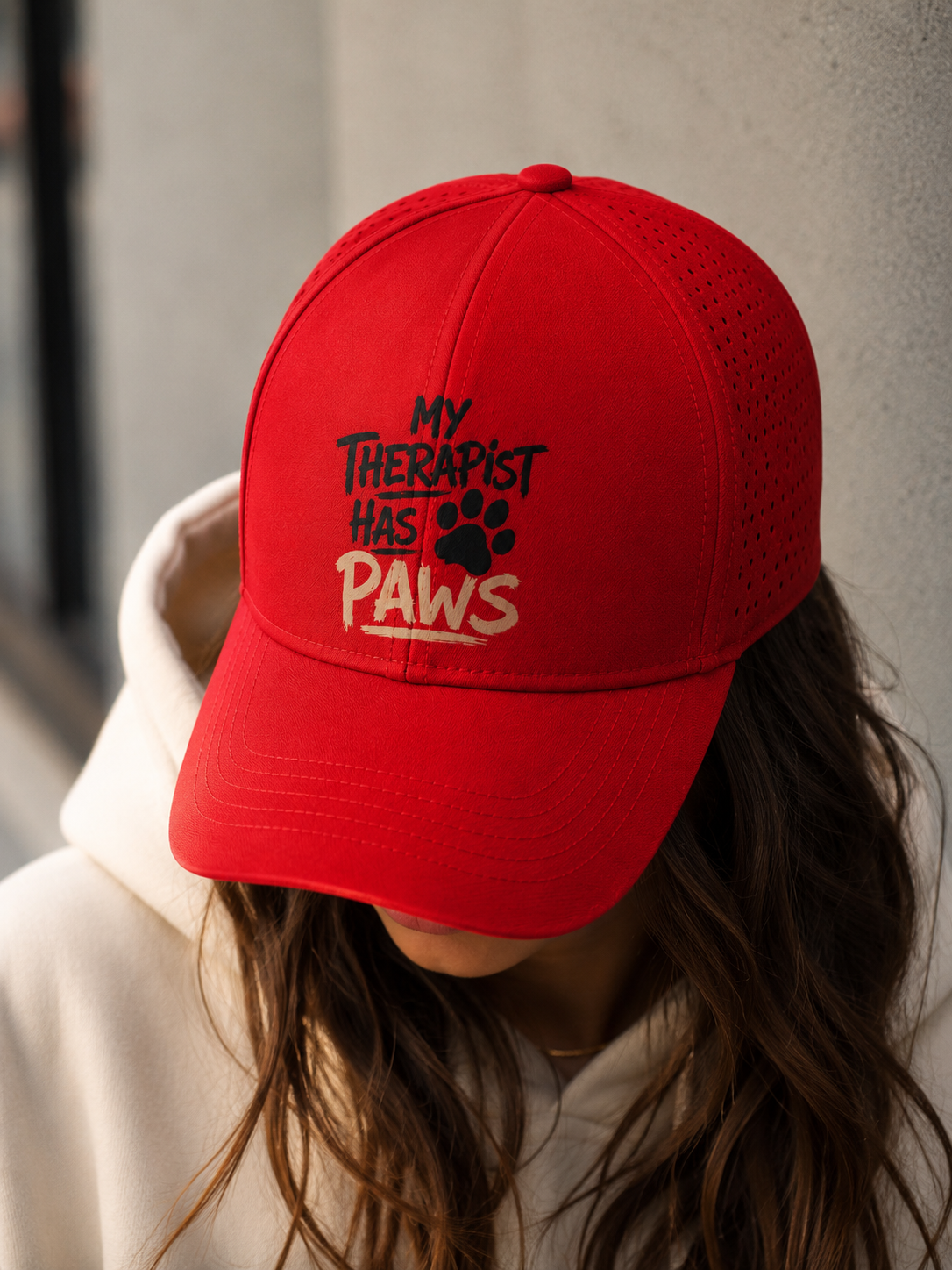 My Therapist has Paws | Red Sports Cap | DC Culture